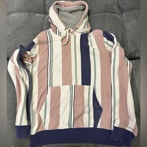 Striped Hoodie with Pink and Blue Accents